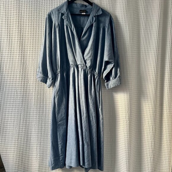 Stuart Alan size 18 dress vintage chambray cross-front elastic waist w/ pockets - Picture 1 of 4
